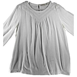Soft Surroundings Women's Tunic XL Blouse White Embroidered Lace Cottage Boho